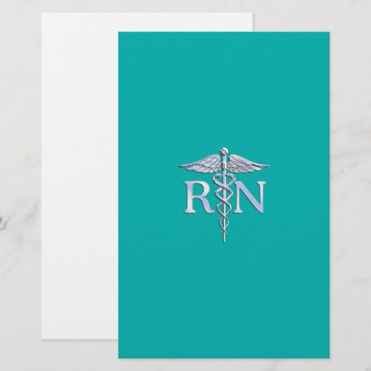Geregistreerde zurse RN Stylish Caduceus op Turquo Briefpapier (Voorkant / Achterkant)