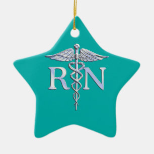 Geregistreerde zurse RN Stylish Caduceus op Turquo Keramisch Ornament