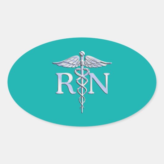 Geregistreerde zurse RN Stylish Caduceus op Turquo Ovale Sticker (Voorkant)