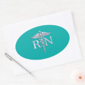 Geregistreerde zurse RN Stylish Caduceus op Turquo Ovale Sticker (Envelop)