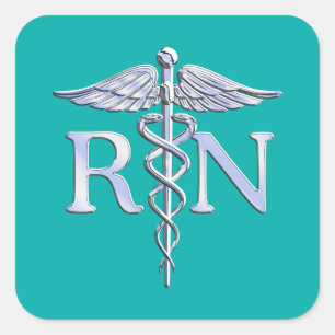 Geregistreerde zurse RN Stylish Caduceus op Turquo Vierkante Sticker