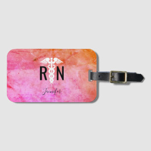 Geregistreerde zuster Caduceus Roze Oranje Waterve Bagagelabel