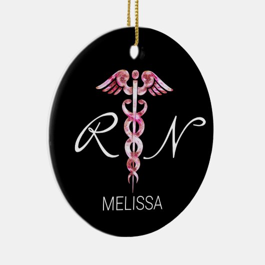 Geregistreerde zuster Medical Caduceus Roze Kerstm Keramisch Ornament (Rechts)