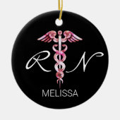 Geregistreerde zuster Medical Caduceus Roze Kerstm Keramisch Ornament (Voorkant)