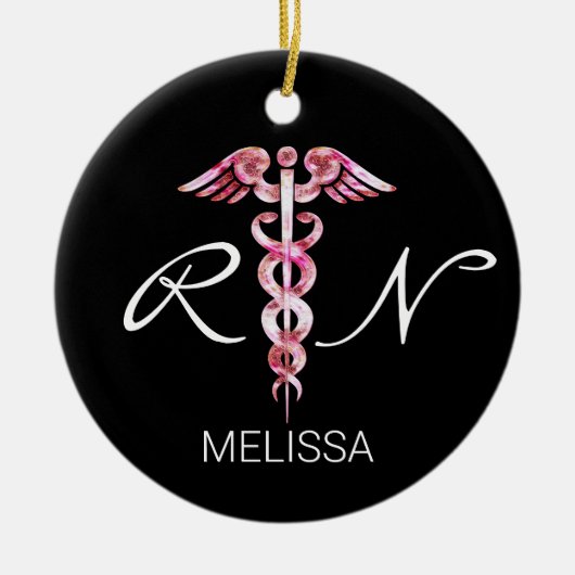 Geregistreerde zuster Medical Caduceus Roze Kerstm Keramisch Ornament (Voorkant)