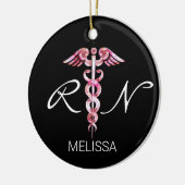 Geregistreerde zuster Medical Caduceus Roze Kerstm Keramisch Ornament (Links)