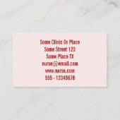 Geregistreerde zuster met rood hart in handen visitekaartje (Achterkant)