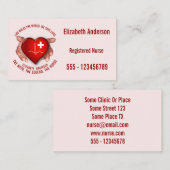 Geregistreerde zuster met rood hart in handen visitekaartje (Voorkant / Achterkant)