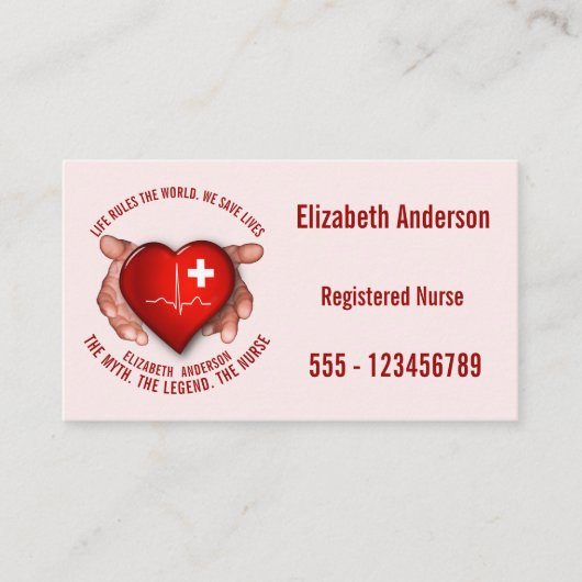 Geregistreerde zuster met rood hart in handen visitekaartje (Voorkant)