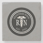 Geregistreerde zuster RN Caduceus Gray Black Aange Stenen Onderzetter (Voorkant)