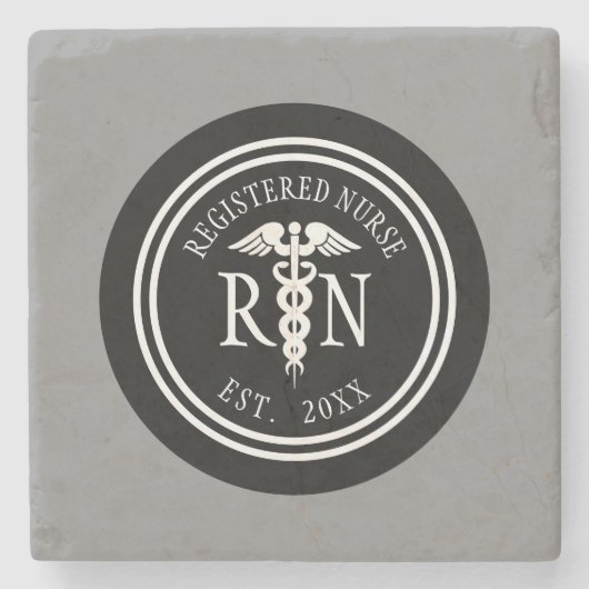 Geregistreerde zuster RN Caduceus Gray Black Aange Stenen Onderzetter (Voorkant)
