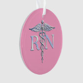 Geregistreerde zuster RN Caduceus op lichtroze dec Ornament (voorkant)