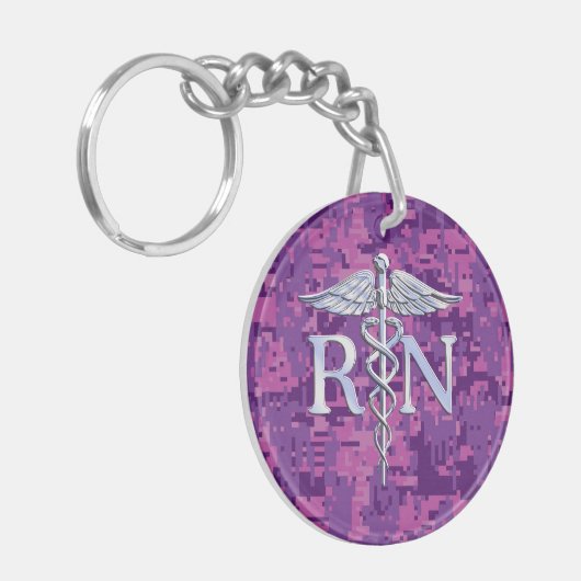 Geregistreerde zuster RN Silver Caduceus Fuchsia C Sleutelhanger (Voorkant Links)