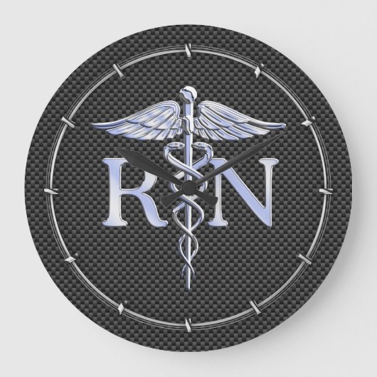Geregistreerde zuster RN Silver Caduceus Snakes Grote Klok (Voorkant)