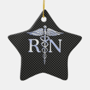 Geregistreerde zuster RN Silver Caduceus Snakes Keramisch Ornament
