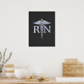 Geregistreerde zuster RN Silver Caduceus Snakes Poster (Keuken)
