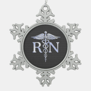 Geregistreerde zuster RN Silver Caduceus Snakes Tin Sneeuwvlok Ornament