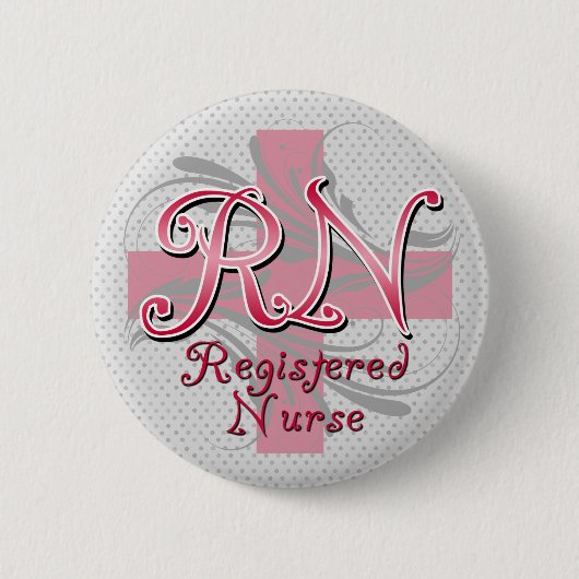 Geregistreerde zuster, roze kruisriemen ronde button 5,7 cm (Voorkant)