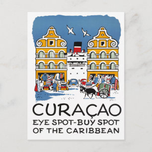 Gerenoveerde vintage reisposter uit Curaçao Briefkaart
