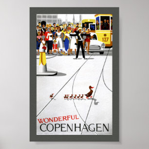 Gerenoveerde vintage reisposter uit Kopenhagen Poster
