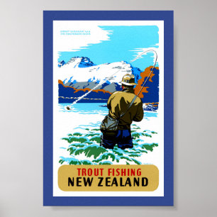 Gerenoveerde vintage reisposter uit Nieuw-Zeeland Poster