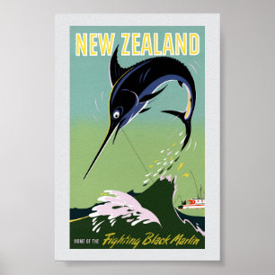 Gerenoveerde vintage reisposter uit Nieuw-Zeeland Poster