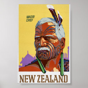 Gerenoveerde vintage reisposter uit Nieuw-Zeeland Poster