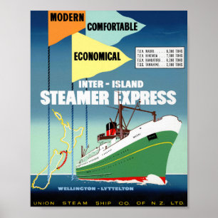 Gerenoveerde vintage reisposter uit Nieuw-Zeeland Poster
