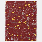 Gerepliceerde namen initialen en gouden harten don fleece deken (Voorkant)