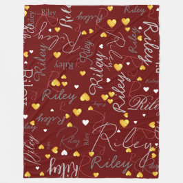 Gerepliceerde namen initialen en gouden harten don fleece deken