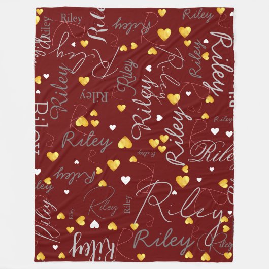 Gerepliceerde namen initialen en gouden harten don fleece deken (Voorkant)