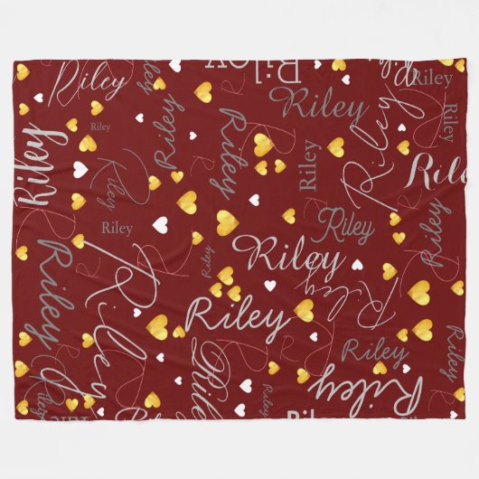 Gerepliceerde namen initialen en gouden harten don fleece deken (Voorkant (Horizontaal))