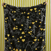 Gerepliceerde namen initialen en gouden harten zwa fleece deken