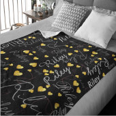 Gerepliceerde namen initialen en gouden harten zwa fleece deken