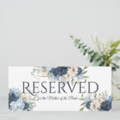 Gereserveerd Blauw Bloemmotief Kaart (Staand voorkant)