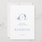 Gereserveerd bord met stoffige blauwe bloemen kaart (Voorkant)