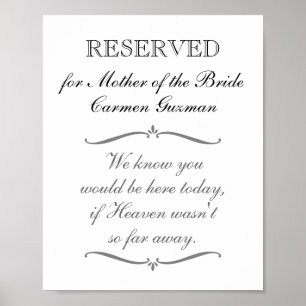 Gereserveerd Moeder van de Bruid Herdenkings Huwel Poster