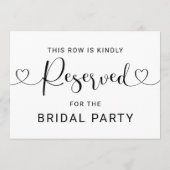 Gereserveerd Row Heart Script Wedding Ceremony Sig Kaart (Achterkant)
