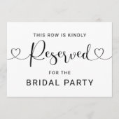 Gereserveerd Row Heart Script Wedding Ceremony Sig Kaart (Voorkant)