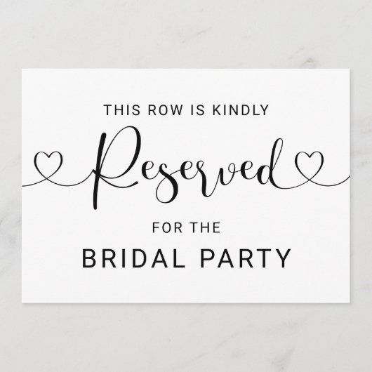 Gereserveerd Row Heart Script Wedding Ceremony Sig Kaart (Voorkant)