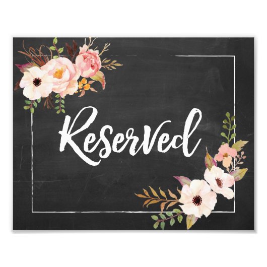 Gereserveerd Rustic Floral Chalkboard Wedding Sign Foto Afdruk (Voorkant)
