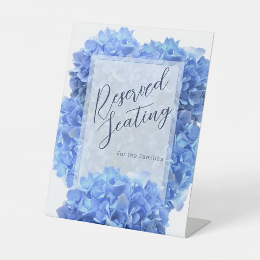 Gereserveerd Teken Blauwe Hortensia's Trouwrecepti Reclamebord Met Voetstuk (Voorkant)