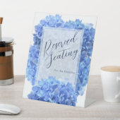 Gereserveerd Teken Blauwe Hortensia's Trouwrecepti Reclamebord Met Voetstuk (Insitu)