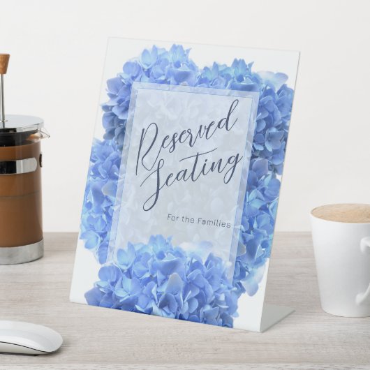 Gereserveerd Teken Blauwe Hortensia's Trouwrecepti Reclamebord Met Voetstuk (Insitu)