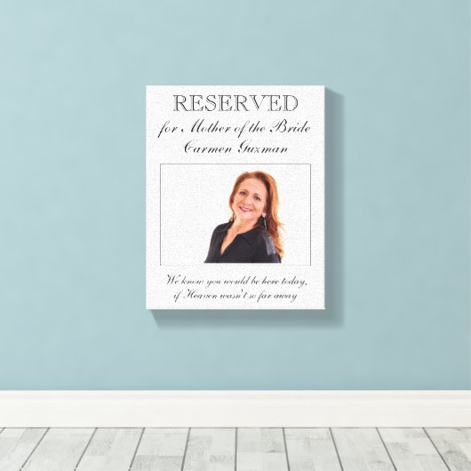 Gereserveerd teken Moeder van de bruid Foto Memori Canvas Afdruk (Insitu (Houten vloer))