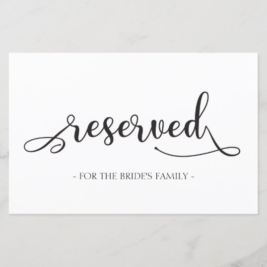 Gereserveerd voor Black Simple Wedding Sign (Voorkant)