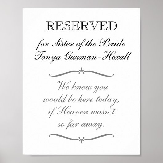 Gereserveerd voor bruidszuster-herdenkingsbruiloft poster (Voorkant)