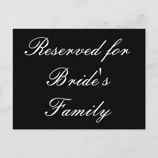 Gereserveerd voor de familie van de bruid briefkaart (Voorkant)