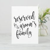 Gereserveerd voor de familie van de bruidegom Bet Kaart (Staand voorkant)