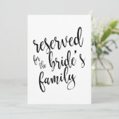 Gereserveerd voor familie van de bruid Betaalbaar  Kaart (Staand voorkant)